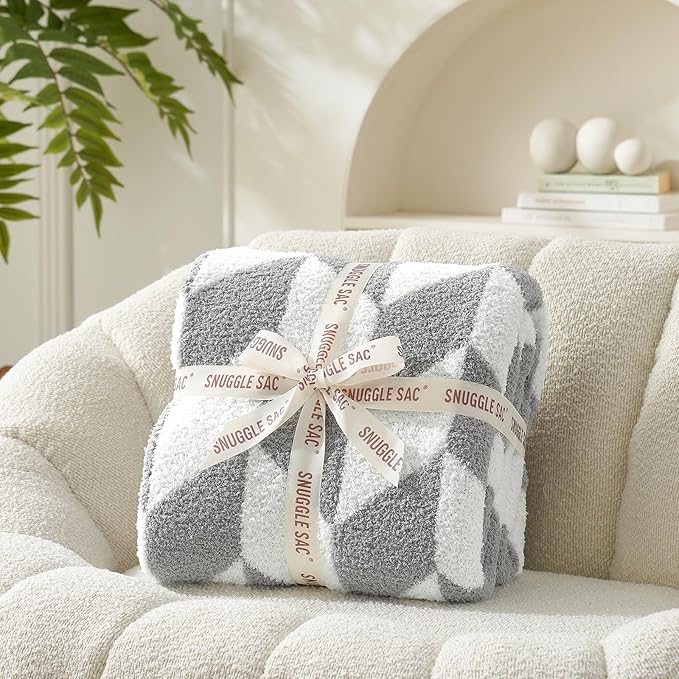 Snuggle Sac Chevron Throw Blanket for Couch, Reversible Super Soft Warm Blankets Cozy Knit Fuzzy Plush Lightweight Throws for Sofa, Bed, Camping,Grey,50x60 inches