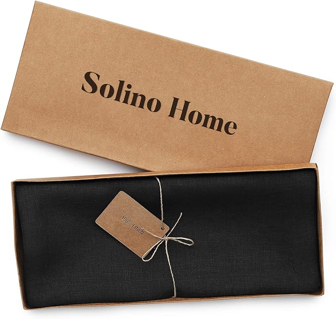 Solino Home Linen Black Table Runner 132 Inches Long - 100% Pure Linen Extra Long Table Runner 14 x 132 Inch for Fall, Autumn, Halloween, Thanksgiving - Fete