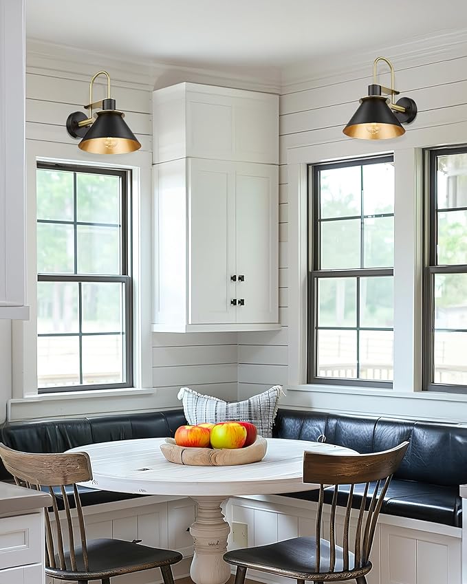 Modern 1 Light Bathroom Vanity Light Fixture, HWH Industrial Wall Sconce Lamp for Indoor Outdoor, Black Gold Finish Wall Light for Bedroom, Kitchen Sink, Above Mirror, 5HZG56B BK+BG