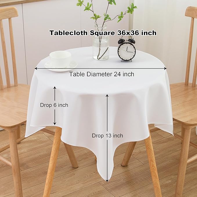 sancua Small Square Tablecloth 36 x 36 Inch White (Fits 20-30 Inch Tables), Stain and Wrinkle Resistant Washable Fabric Table Cloth for Dining Party Table Cover for Nightstand End Bedside Tables