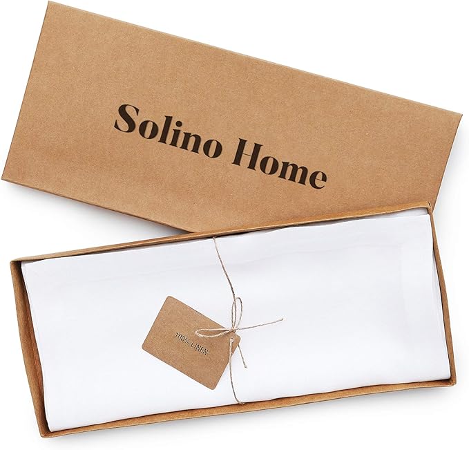 Solino Home Linen White Table Runner 72 Inches Long - 100% Pure Linen 14 x 72 Inch Table Runner for Dining, Fall, Autumn, Halloween, Thanksgiving - Fete