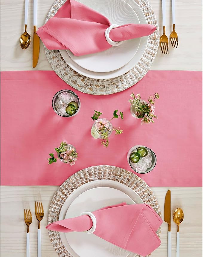 Solino Home Linen Table Runner 90 Inches Long - 100% Pure Linen Pink Carnation Table Runner 14 x 90 Inch for Halloween - Fete