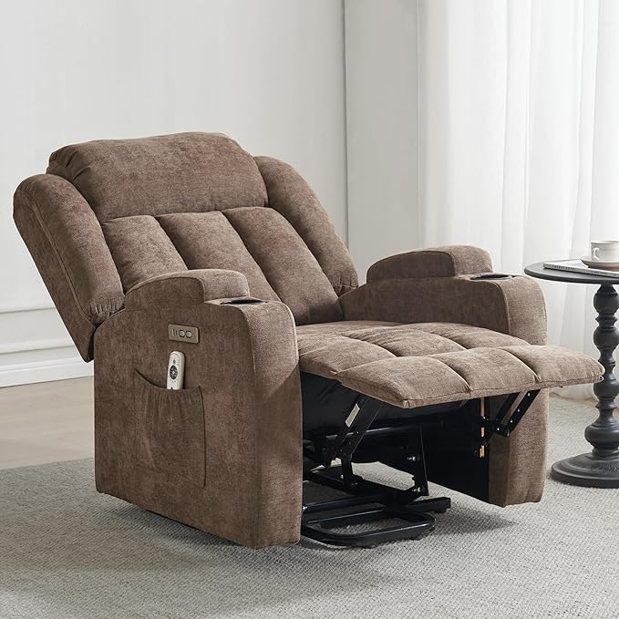 Power Lift Recliner Chair for Elderly with Massage and Heat, Reclining Sofa Chair with USB & Type-C Ports and Cup Holders, L1188(Brown)
