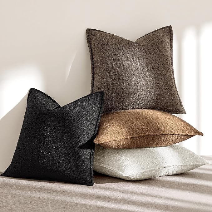 MIULEE Pack of 2 Decorative Textured Boucle Throw Pillow Covers 20x20 Inch Black Broadside Thick Boho Pillows for Farmhouse Accents Sofa Couch Bedroom Living Room Home Decor