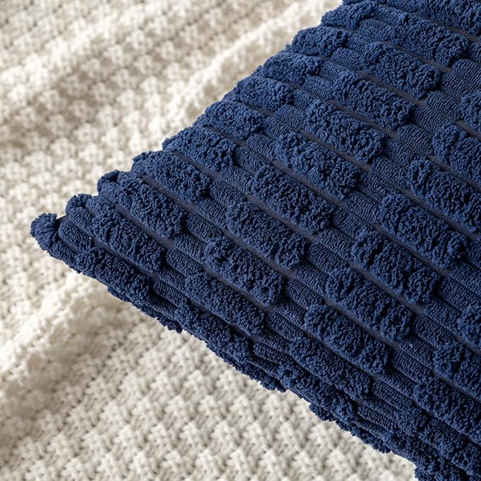 MIULEE Pack of 2 Corduroy Decorative Throw Pillow Covers 20x20 Inch Soft Boho Striped Pillow Covers Modern Farmhouse Home Decor for Summer Coastal Sofa Living Room Couch Bed Dark Blue