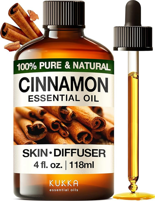 Kukka Cinnamon Essential Oil for Skin & Diffuser - 4 Fl Oz - 100% Pure Natural Cinnamon Oil, Aromatherapy and Candles & Soap Making Scent DIY