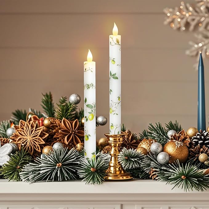 Lemon Flameless Taper Candles with Remote and Timer Flickering Flame Battery Operated Taper Candles for Home Bedroom Wedding Party Fall Christmas Summer Decor 9.6"