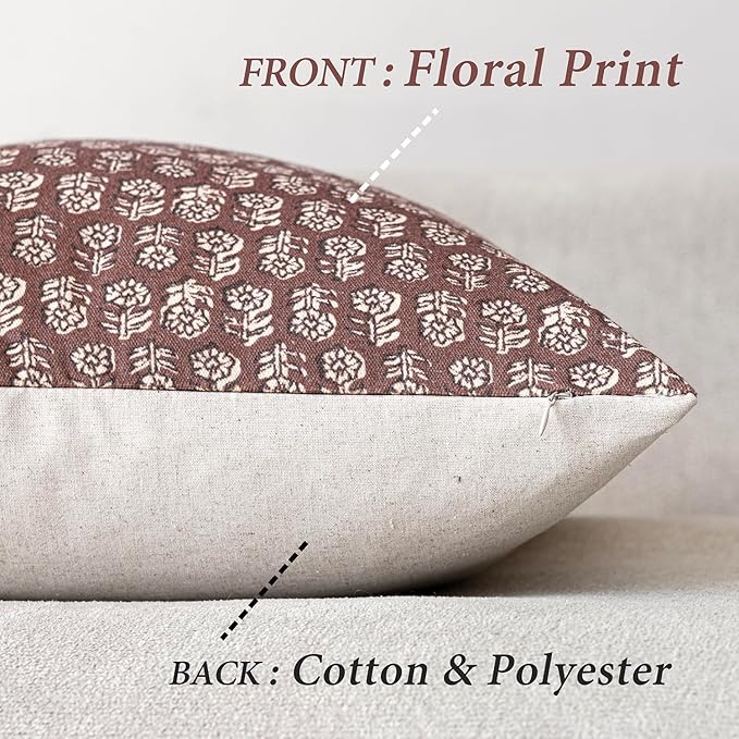 Foindtower Set of 2 Decorative Vintage Floral Print Throw Pillow Covers Neutral Modern Farmhouse Cushion Covers Boho Home Decor for Sofa Couch Chair Bedroom Living Room,22×22 Inch,Wine Red