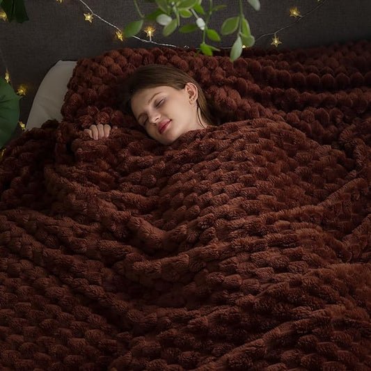 NEWCOSPLAY Super Soft Queen Blanket Coffee Premium Silky Flannel Fleece 3D Clouds Stylish Jacquard Lightweight Bed Blanket All Season Use 350GSM (Coffee, Queen(90"x90"))