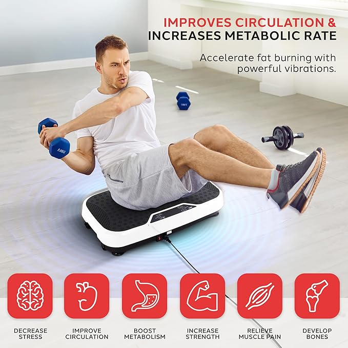 Hurtle Fitness Vibration Platform Machine - Home Gym Whole Body Shaker Exercise Machine Workout Trainer Fast Weight Loss w/Resistance Bands Easy Carry Wheel Remote Adjustable Speed