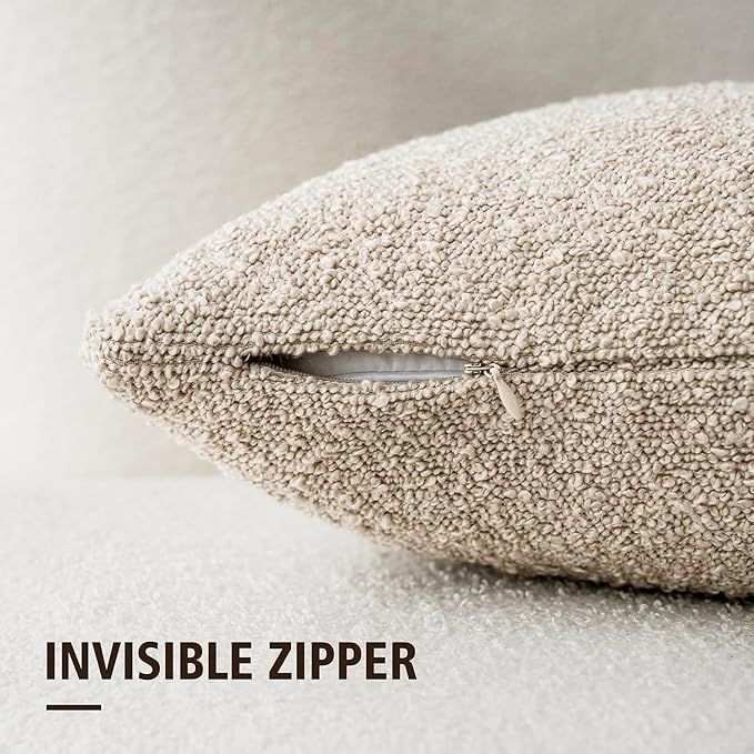 Foindtower Set of 2, Decorative Textured Boucle Throw Pillow Covers Accent Solid Pillow Cases Neutral Soft Cozy Couch Cushion Case for Chair Sofa Bedroom Living Room Home Decor 16 x 16 Inch,Oatmeal