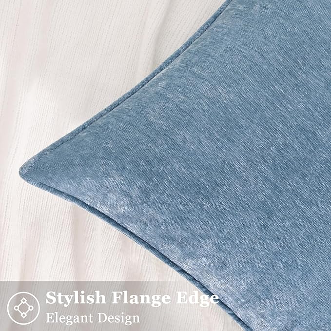 decorUhome Couch Throw Pillow Covers 16x16 Set of 2, Decorative Soft Euro Neutral Chenille Pillow Covers with Elegant Design for Sofa Bed Living Room Home Decor, Blue