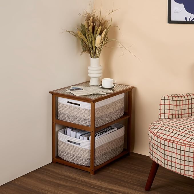 Large Storage Baskets for Organizing, Closet Shelf Baskets for Clothes Blanket Towels, Baby Nursery, Toy Bins Box, Woven Rope Basket, 17 x 13 x 7.5”, 3 Packs Gradient Brown