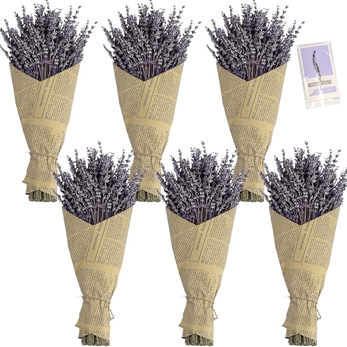 6 Packs Natural Dried Lavender Flowers Bouquet with Stems (14-17 Inches, 540-600 Stems Total) - Home Fragrance for Drawers, Wedding Decor & Photography Props, DIY Crafts Supplies & ,Gifts for Her