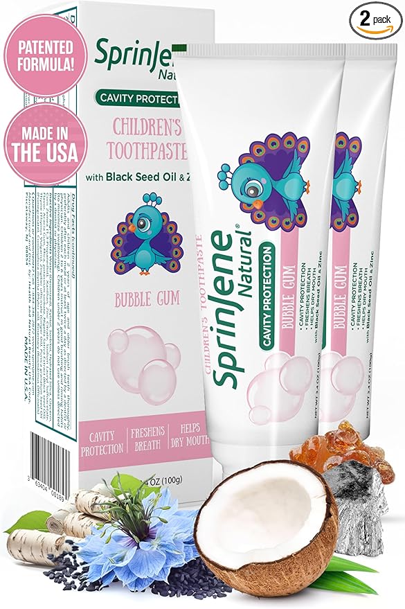 SprinJene Natural Kids Toothpaste, Bubblegum | Natural Children’s Toothpaste for Cavity Protection | Fluoride Toothpaste for Toddlers | 2 Pack