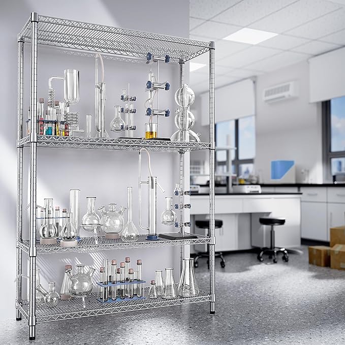 IZEUK 3400 LBS Garage Shelving Wide Storage Shelves 4 Tier Metal Shelves Heavy Duty Adjustable Utility Shelf Rack Chrome 17.7" D x 59.1" W x 70.4" H