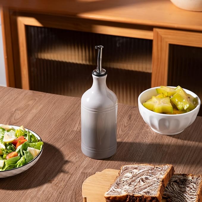 Sweejar Ceramic Olive Oil Dispenser Bottle, Opaque Oil Cruet Protects Oil to Reduce Oxidation, Suitable for Storage Vinegar, Coffee Syrups & Other Liquids, Pack of 1, 15.5 Fl Oz (Gradient Fog Gray)