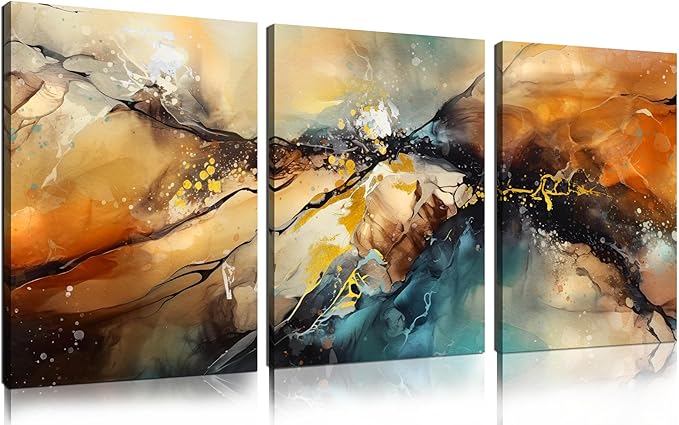 HUBOSKN Abstract Canvas Wall Art for Living Room - Modern Pictures for Office Wall Decor - 3 Piece Wall Art for Bedroom Size 12" x 16"