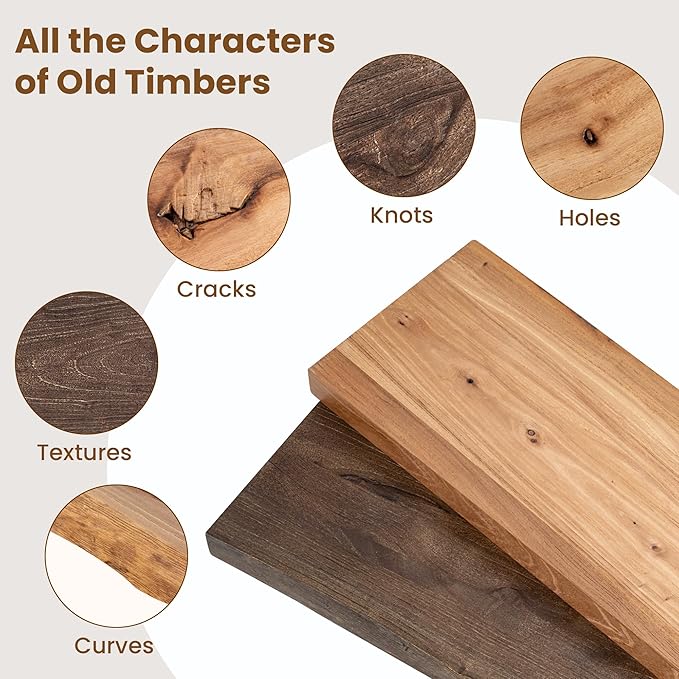 Floating Shelves for Wall Decor, Rustic Solid Elm Wood Live Edge Floating Shelves Wall Mounted, Wall Shelves with Invisible Bracket for Living Room Bathroom Bedroom Kitchen, 24 Inch Set of 2, Natural