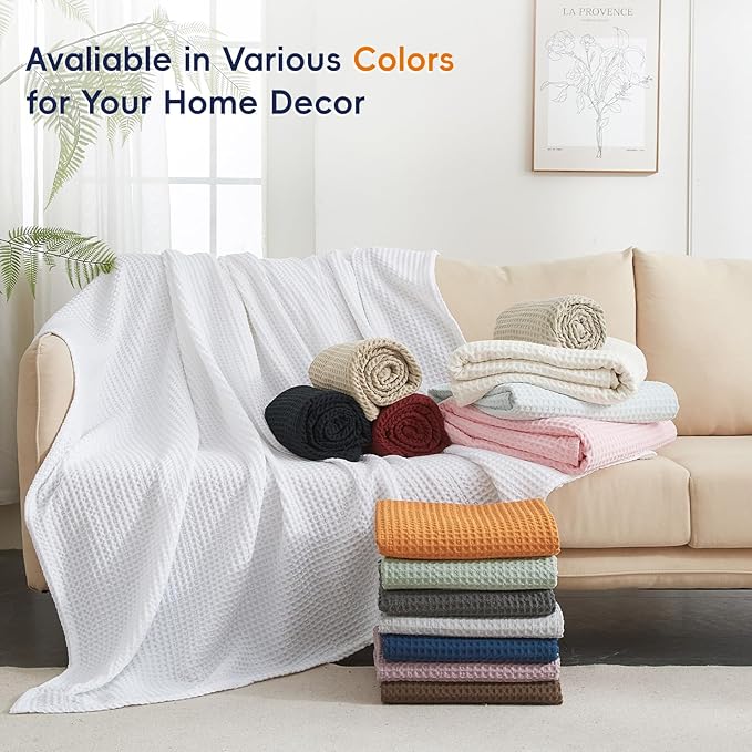 PHF Ultra Soft Waffle Weave Throw Blanket 50"x 60"- Washed Lightweight Breathable Cozy Woven Blanket for Bed - Aesthetic Decor for Couch Bedding Sofa Home Car - White
