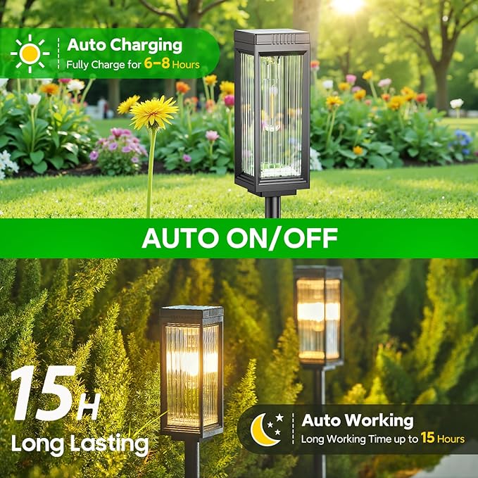 Solar Pathway Lights Outdoor, 6 Pack Upgraded Solar Lights Outdoor Waterproof, Bright Up to 15 Hrs Auto On/Off Garden Light for Yard Patio Lawn Path Walkway Driveway Outside Decor