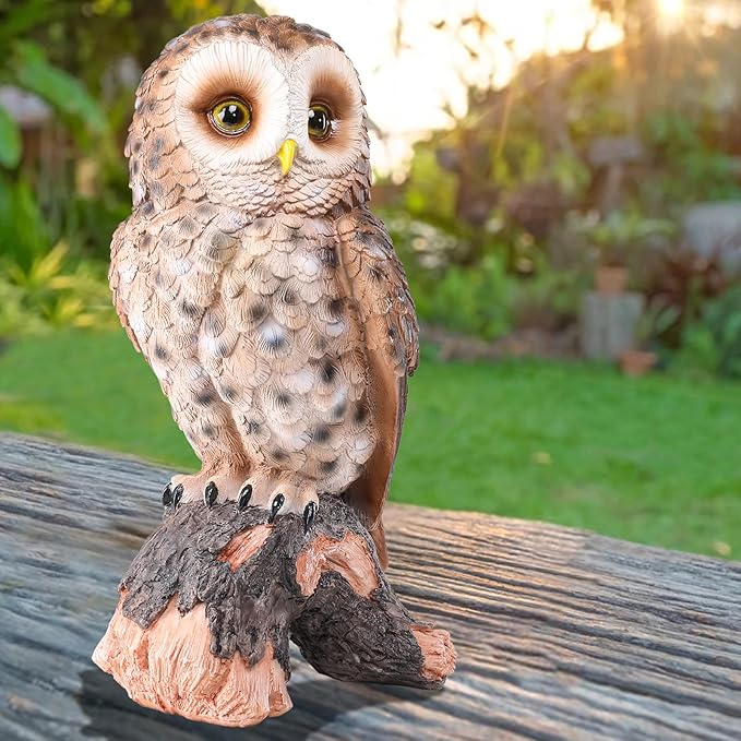 WONDER GARDEN Owl Statue Decor, Outdoor Resin Owl Figurine Sculpture for Home Porch Patio Lawn Yard Decorations or Housewarming Gifts