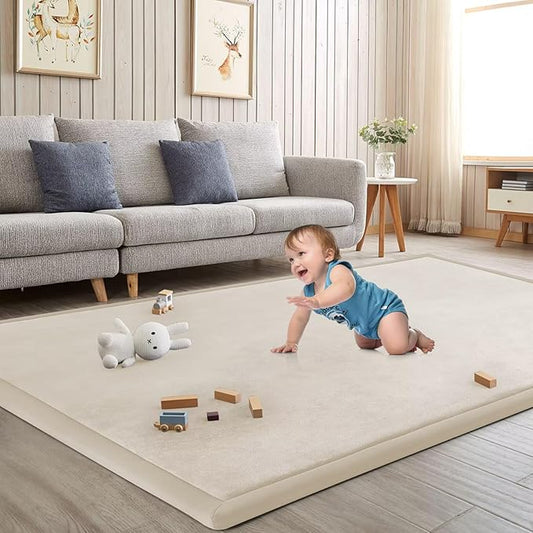 Baby Play Mat for Floor Tummy Time Mat Nursery Rug Muscle Mat Area Rug Playroom Rug Tatami Mat 6'7"x6'7" Memory Foam 1.3" Thick Crawling Mat for Babies,Toddlers, Infants, Kids,Floor Mat(Beige)