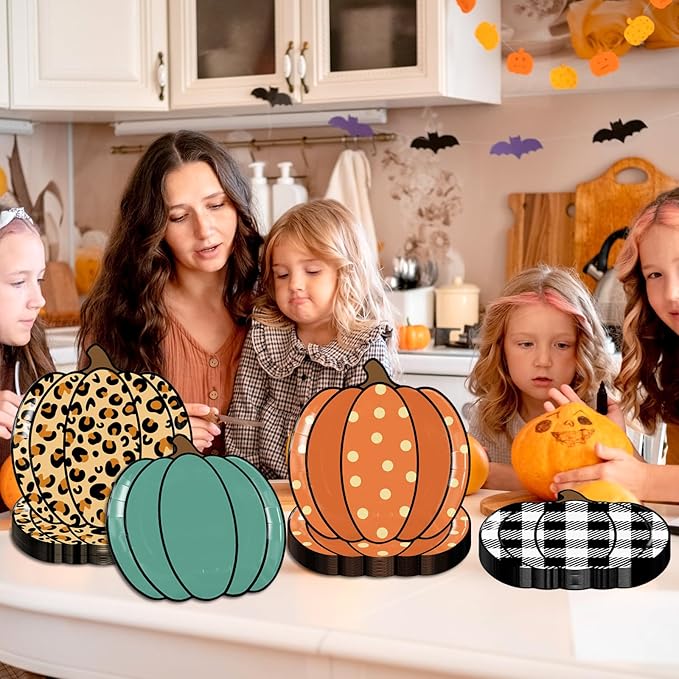 HAKOTI 40Pcs Fall Pumpkin Paper Plates - Thanksgiving Harvest Party Tableware Decoration Orange Pumpkin Shape Plates for Autumn, Halloween Holiday