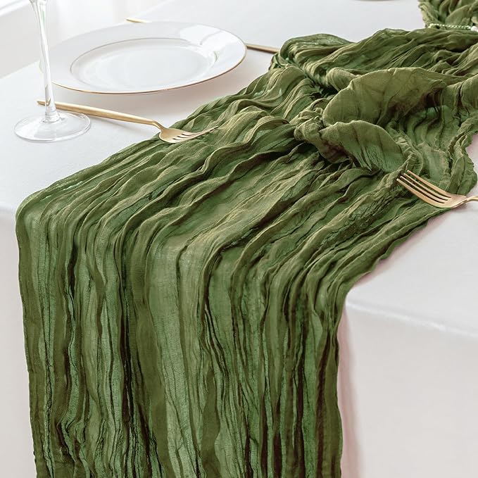Sioloc 5 Pack Moss Green Cheesecloth Table Runner Fall Autumn Decor for Home 10ft Table Cloth for Tea Wedding Birthday Party Baby Bridal Shower Halloween Thanksgiving