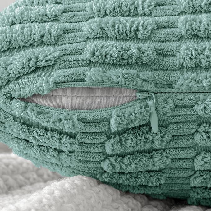 MIULEE Pack of 2 Corduroy Decorative Throw Pillow Covers 20x20 Inch Soft Boho Striped Pillow Covers Modern Farmhouse Home Decor for Summer Sofa Living Room Couch Bed Teal Green