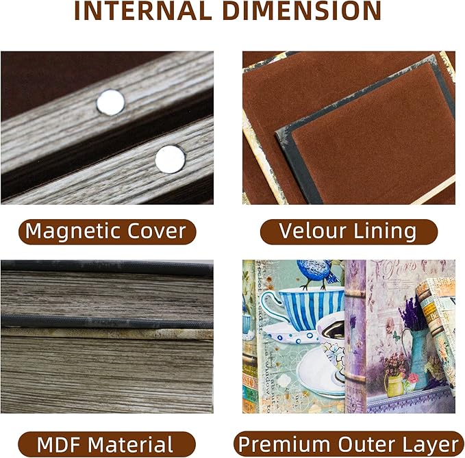 Decorative Book Box Set of 3, Trinket Keepsake Greeting Card Storage Box, Flower Bird Pattern Vintage Coffee Table Decoration, Graduation Gift Idea