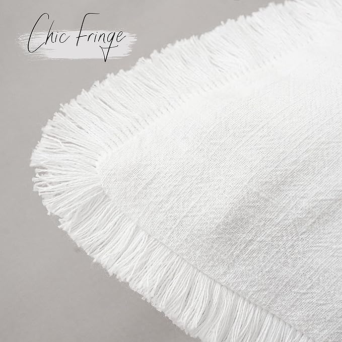 Foindtower Set of 2 Decorative Linen Fringe Throw Pillow Covers Cozy Boho Farmhouse Cushion Cover with Tassels Soft Accent Pillowcase for Couch Sofa Bed Living Room Home Decor,20×20 Inch,White