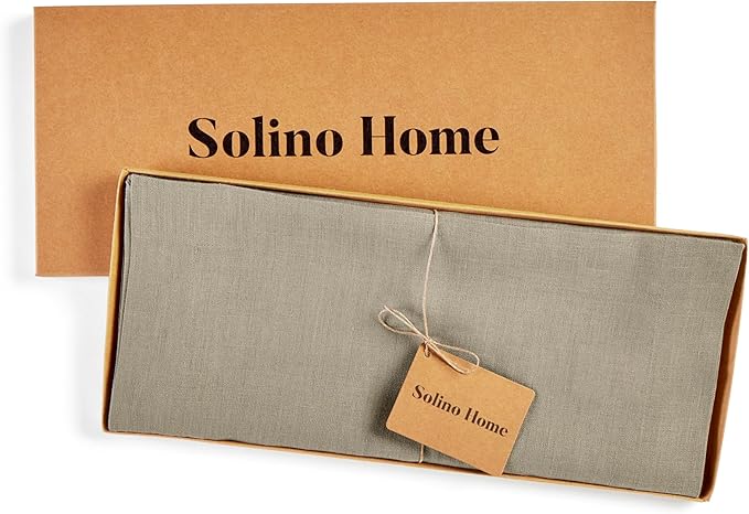 Solino Home Linen Vintage Khaki Table Runner 132 Inches Long - 100% Pure Linen Extra Long Table Runner 14 x 132 Inch for Fall, Autumn, Thanksgiving - Fete