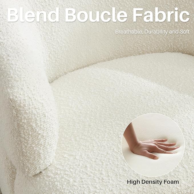 Swivel Accent Chair, Sherpa Teddy Barrel Chair for Living Room, Cozy Round Boucle Arm Chair, Metal Base for Club Nursery Bedroom, White