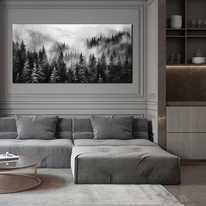 Black and White Canvas Wall Art for Office,Forest Wall Art for Bedroom Above Bed 24 x 48 Inch