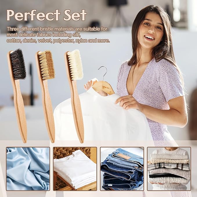 3 Pcs Wood Laundry Stain Brush Stain Remover Brushes with Boar Bristle Small Stain Brush for Clothes for Scrubbing Stains from Furniture Fabric Leather(3 Pcs C)