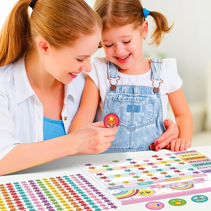 Reward Chart for Kids,Magnetic Behavior Chore Chart for Kids at Home,26 Rainbow White Chore Charts,1960 Star Stickers,56 Reward Stickers,Incentive Chore Chart to Develop Responsibility and Good Habits