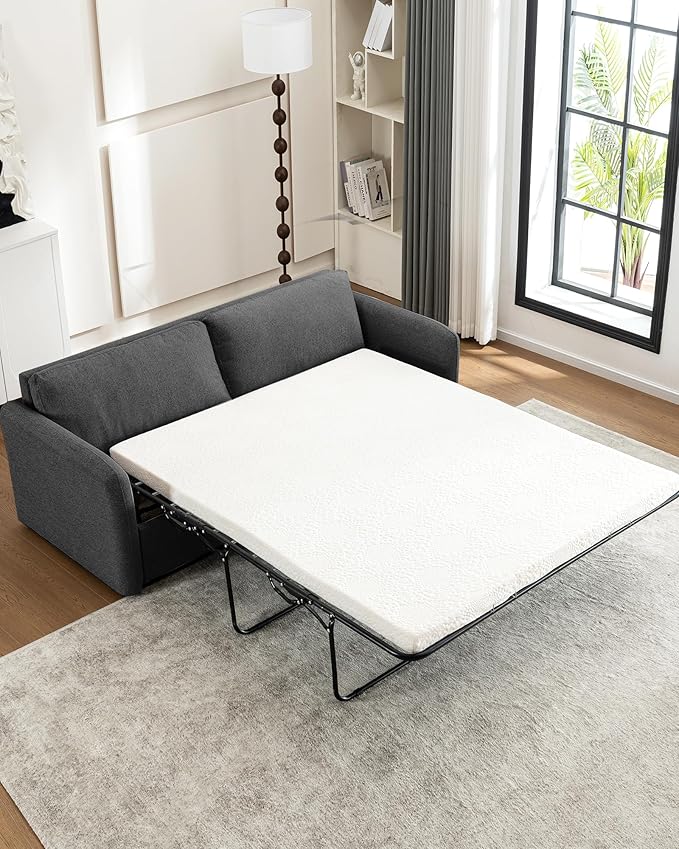 Queen Size Pull Out Sofa Bed, Convertible Sleeper Sofa Couch with Pullout Bed, 2 in 1 Sofa Bed Couch with Memory Foam Mattress for Living Room Office, Space-Saving, Dark Grey