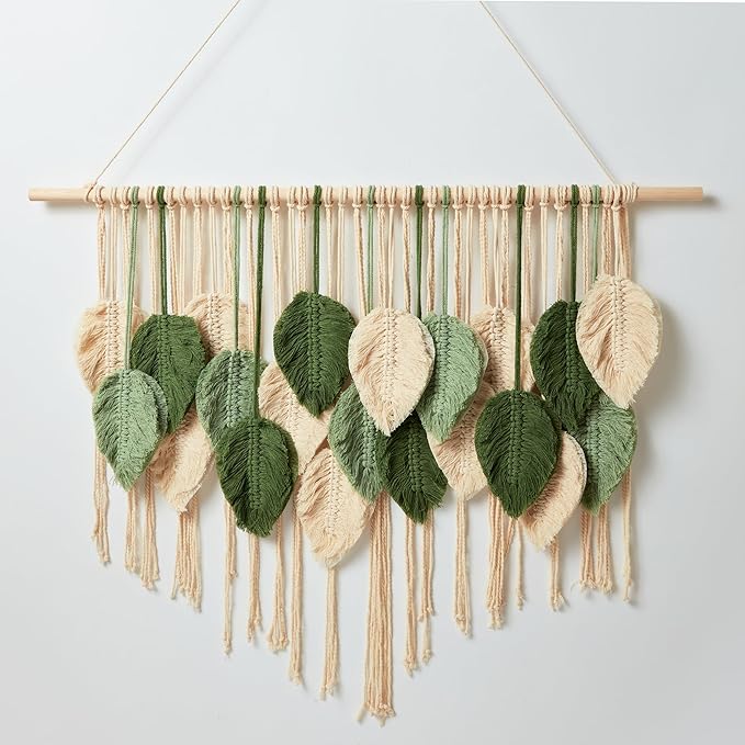 Macrame Wall Hanging Boho Wall Tapestry Handmade Woven Leaf Wall Decor Crochet Wall Art for Home Office Apartment(39.4" W x 31.5" L)