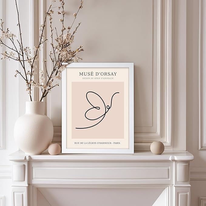 Poster Master Vintage Poster - Retro One Line Butterfly Drawing Print - Butterfly Line Art - Minimal Gift for Him, Her, Animal Lover - Abstract Decor for Home, Office, 11x14 White Framed