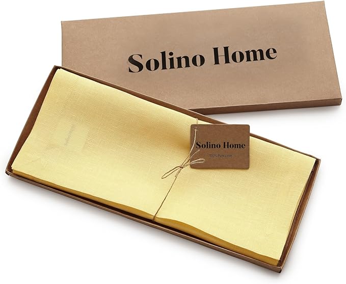 Solino Home Linen Yellow Table Runner 120 Inches Long - 100% Pure Linen 14 x 120 Inch Table Runner - Fete