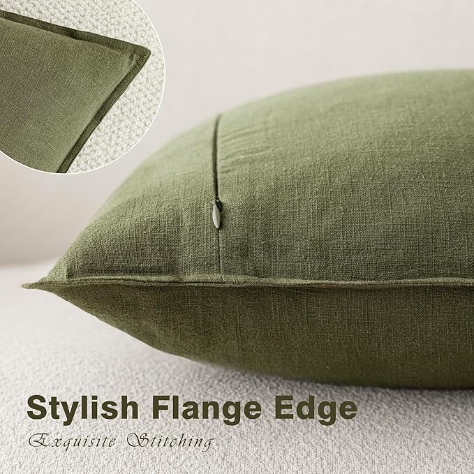 Foindtower Pack of 2, Decorative Linen Soild Throw Pillow Covers Soft Accent Cushion Case Boho Farmhouse Pillowcase for Chair Couch Sofa Bedroom Living Room Home Decor 24 x 24 Inch Olive Green