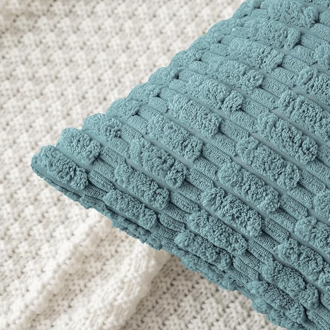 MIULEE Pack of 2 Corduroy Decorative Throw Pillow Covers 16x16 Inch Soft Boho Striped Pillow Covers Modern Farmhouse Home Decor for Summer Coastal Sofa Living Room Couch Bed Coastal Blue