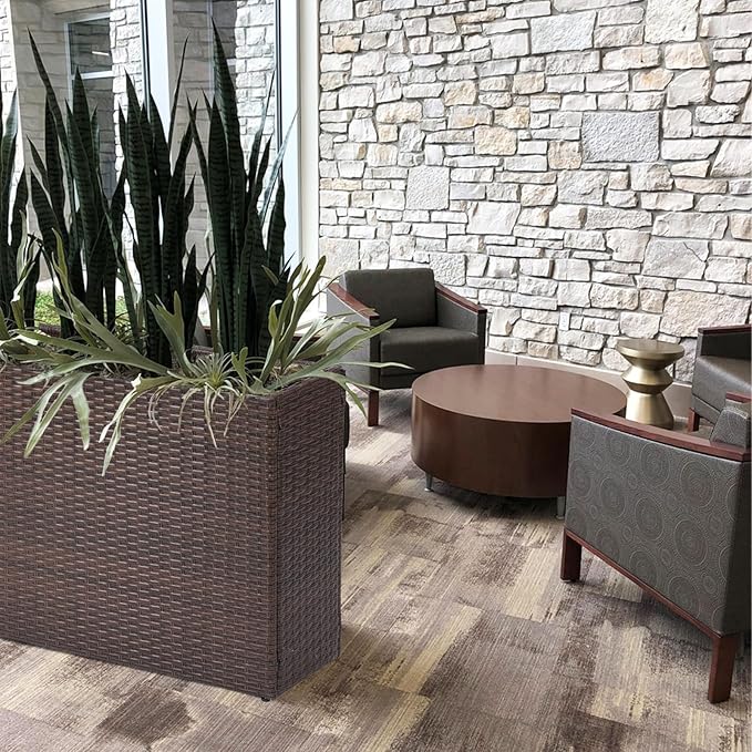 SUNNYPARK Tall Rectangular Planter with Removable Liner, All-Weather PE Rattan Large Modern Planters Indoor Outdoor Flower Plant Pots Garden Box Patio Yard Front Porch Deck