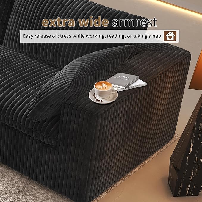 78.74" LoveSeat Cloud Sofa,Modular Sectional Couch,Modern Deep Seat Upholstered Couches with Plush Corduroy Fabric for Living Room Furniture,Bedroom and Apartment,No Assembly Required,Black