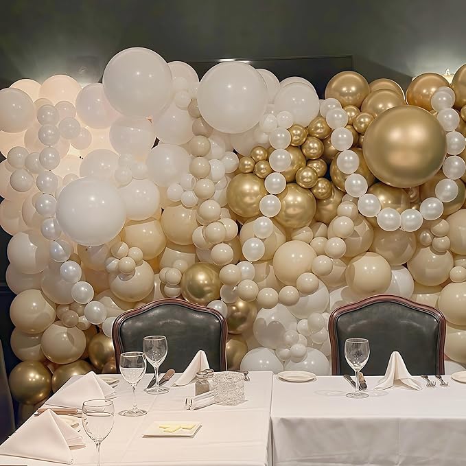 White Sand Linking Balloons, 100PCS 6 Inch Small Ivory Quick Link Balloons for Making Balloon Wall Heart Arch, Tails Balloon for Wedding Birthday Baby Shower Engagement Graduation Party Decorations