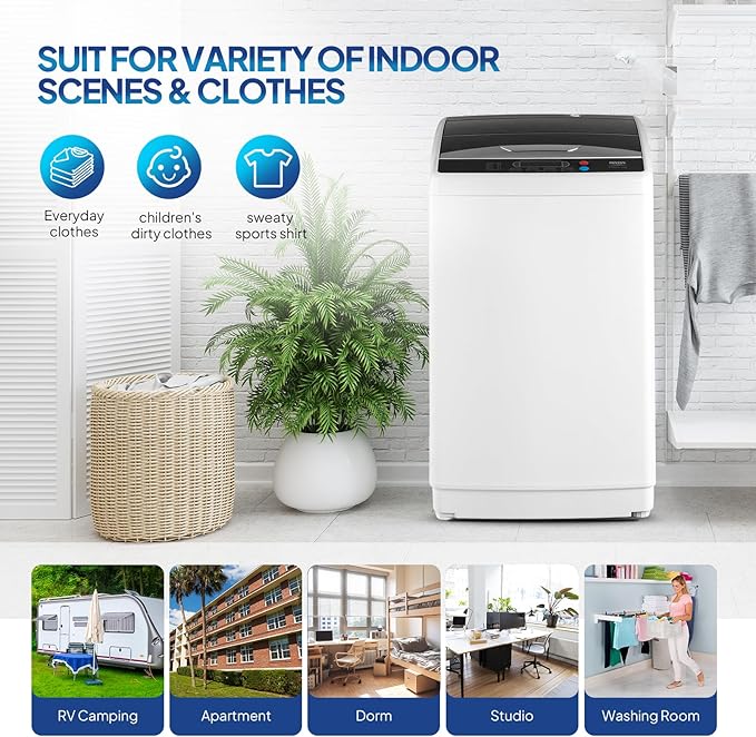 ROVSUN 25LBS Portable Washing Machine, Full-Automatic Electric Laundry Machine with Stainless Steel Drum, 110V Compact Washer, Washer and Spin Dryer Combo with Drain Pump for Apartment, Dorm, Home