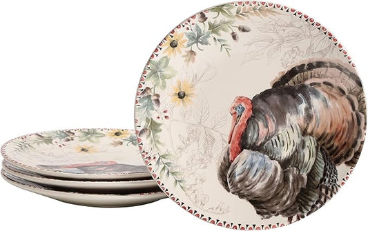Bico Blessing Season Dinner Plates Set of 4, 11 Inch Large Ceramic Plates for Pasta, Steak, Stylish Serving Dishes, Microwave and Dishwasher Safe, Gift for Housewarming and Thanksgiving
