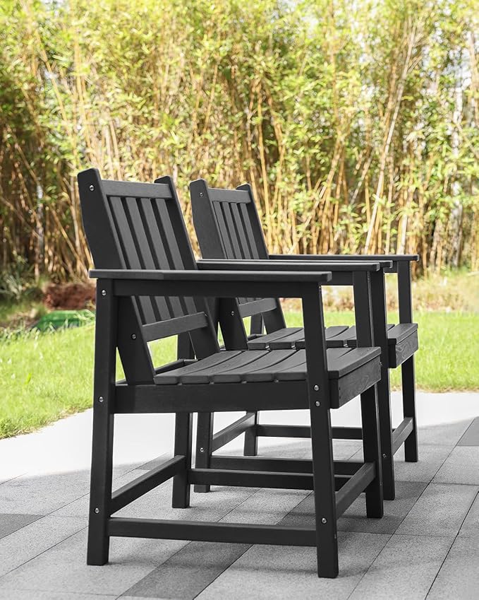 Patio Dining Chair Set of 2, HDPE Outdoor Dining Chair, Ergonomic HDPE Dining Chairs with Deep Seating, All Weather Outdoor Chairs Furniture for Backyard, Deck, Garden, Poolside, Obsidian