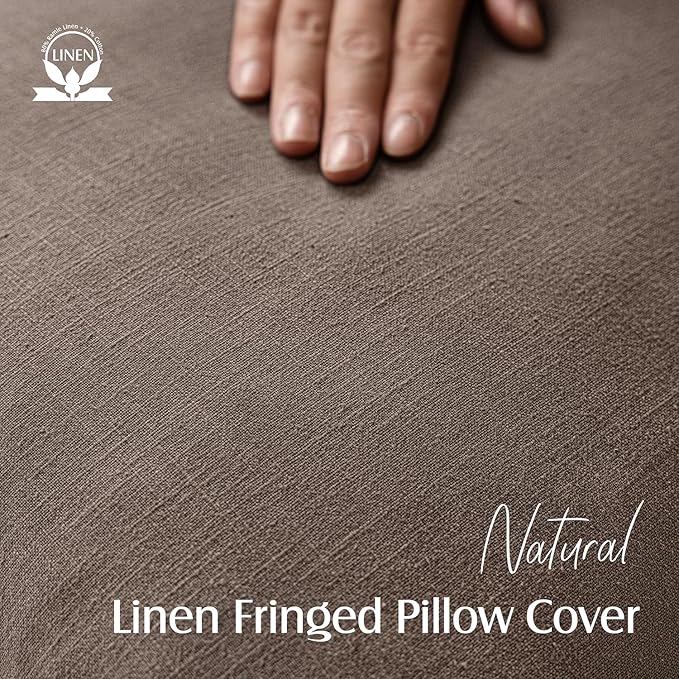 Foindtower Set of 2 Decorative Linen Fringe Throw Pillow Covers Cozy Farmhouse Cushion Cover with Tassels Accent Pillowcase for Couch Chair Sofa Bed Living Room Home Decor,16×16 Inch,Light Coffee